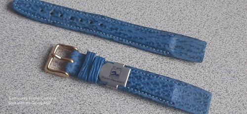 NOS HIRSCH 10ATM VINTAGE 18mm BLUE SHARK OPEN END WATCH BAND GOLD BUCKLE - Picture 5 of 11