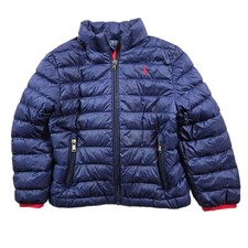 Polo Ralph Lauren Down Puffer Jacket Kids Size 5 Navy Blue Quilted Coat Pony