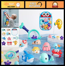 Fun Bath Toys for Toddlers 6-18 Months - No-Hole Floating Animals, Wind-Up Turtl