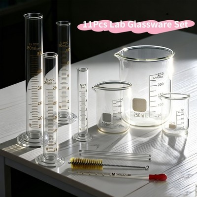 Set of 11 Laboratory Glassware Set Science Lab Chemistry Beaker 50/100/250ML
