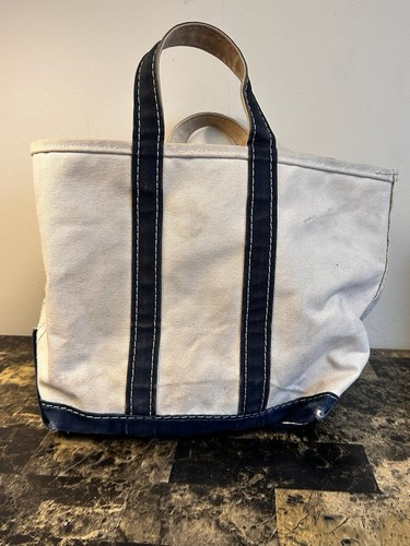 Vintage 80’s LL Bean Boat & Tote Med Canvas Bag Navy Blue Freeport USA T.M Tag - Picture 3 of 7