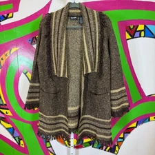 Wrangler Retro, Brown and Cream Shawl Collar Cape Knit Sweater. Size S/M.