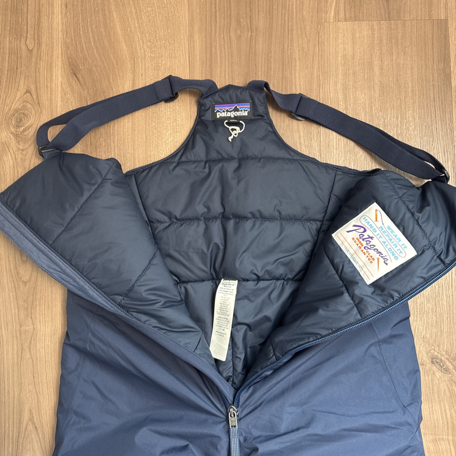 Patagonia Powder Town Bibs Kids Size L/12 Passage Blue Snowpants Ski Snowboard thumbnail 3