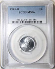 1943 D Lincoln Wheat Cent . PCGS. MS66. See description. [81845586]