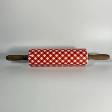 The Pioneer Woman RARE Gingham Red White Ceramic Rolling Pin 18" Retired