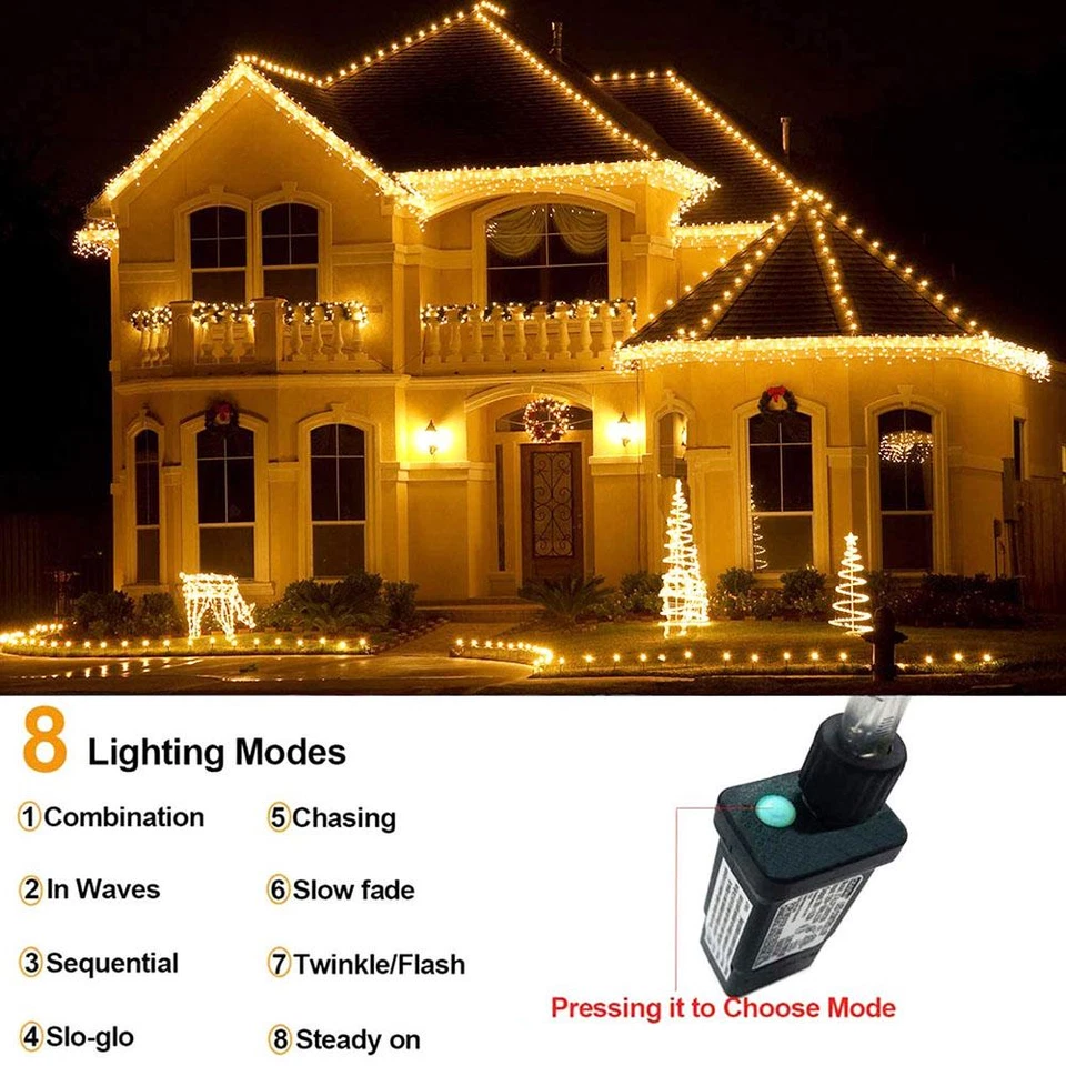 Christmas Lights 960 LED Icicle Waterfall Outdoor Xmas Home Decor - Image 2 of 4