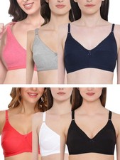 Clovia Women's Pack of 6 Cotton Rich Non-Padded Non-Wired Everyday T-Shirt Br...