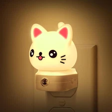 Cat Night Lights Plug into Wall, Cute Night Light for Kids, 8-Color RGB LED Nigh