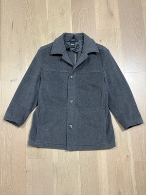 Boss By Hugo Boss Mens Wool Cashmere Coat 40R Gray Overcoat Button Lined EUC
