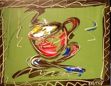 CUP TEA  █ MODERN CANVAS  original  painting ABSTRACT ART █NO RES██eECE