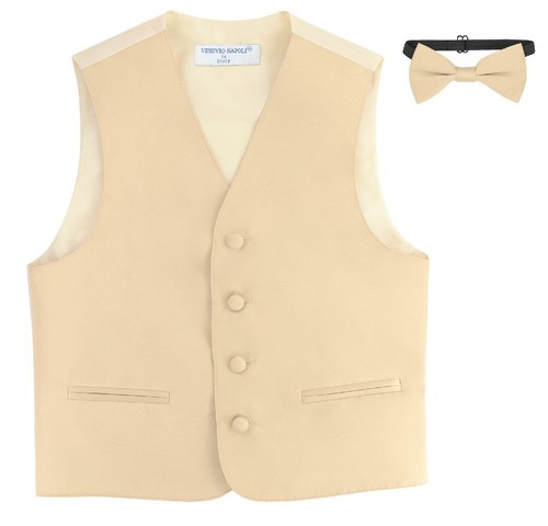 BOY'S Dress Vest & BOW Tie Solid LIGHT BROWN Color Boys BowTie Set for Suit Tux - Bild 2 von 3