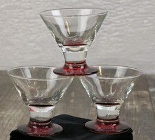 CRATE & BARREL Dizzy Red Martini Glasses Cranberry Red Base Set of 3 MCM VTG Vgc