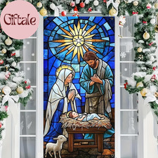 Christmas Door Cover Nativity Holy Family 35X71 Inch Polyester