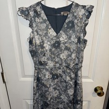 Loft dress size small butterfly sleeves blue with white flowers