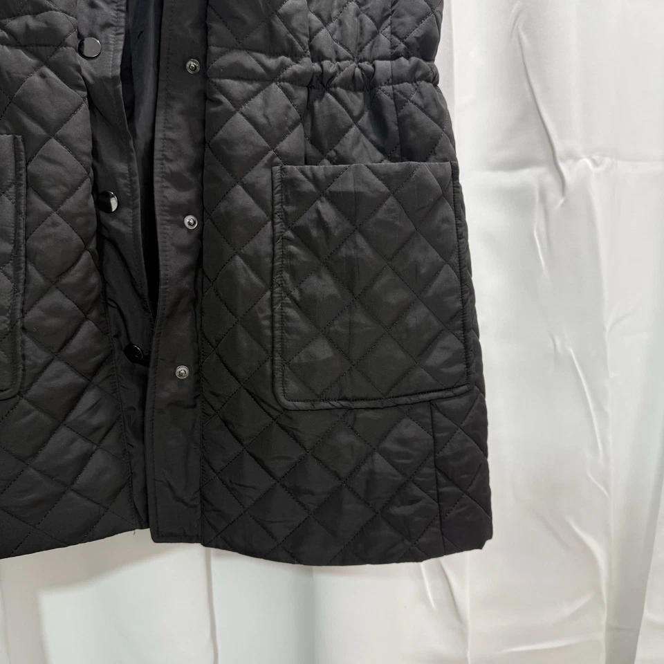 Chaleco largo acolchado Jones New York para mujer talla S negro cuello de piel sintética Foto 4 de 4