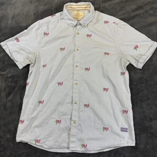 Scotch & Soda Mens XL Cherry Embroidered Blue — White Stripe Button Shirt …