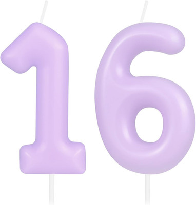 Macaron Purple Number 16 Candle, 16 Birthday Candle, Macaron Purple Happy Birthd