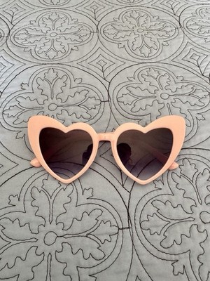 Light Pink Heart Sunglasses with Dark Blue Lenses Adult Size Excellent Condition