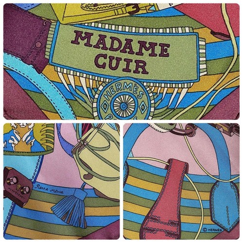 HERMES Petit Carre 45 MADAME CUIR Silk Scarf Tags No Box Used.