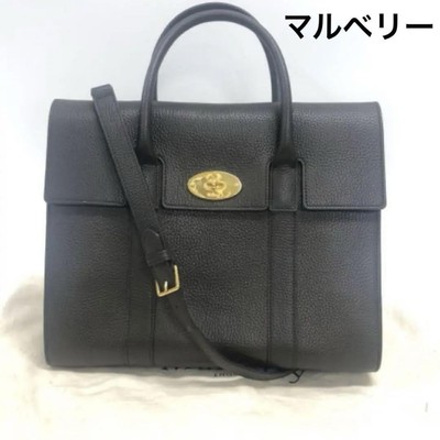 Mulberry Leather Bayswater 2Way Hand Shoulder Bag Black Gold Hardware Authentic