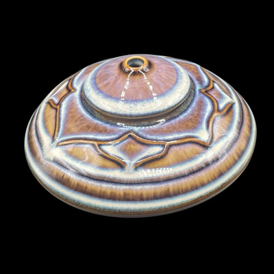 #ad Bill Campbell Studio Art Pottery Oil Lamp Lotus Design Signed No Wick $75.00