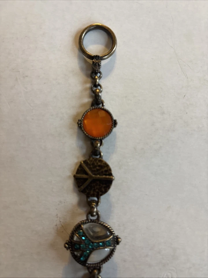 Marca Lucky latón/bronce metálico signo de la paz cristal azul naranja piedra Foto 2 de 4