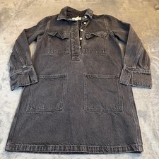 Madewell Denim Mini Dress Womens Extra Small Black Utility Long Sleeve Pockets