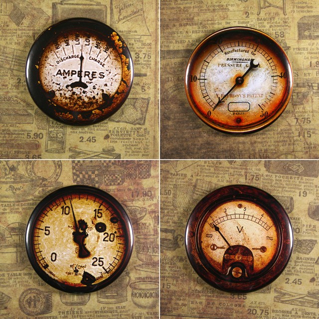 Series a Set of 4 Printed Gauge Fridge 2.25" Steampunk Gears