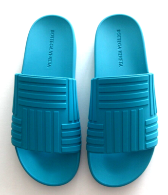 $390 Bottega Veneta Women's Rubber Pool Slides Amalfi blue size 10