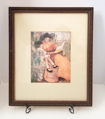 Jessie Willcox Smith Print, Vintage Frame. Ready to Hang. 'Rainy Day'. 15x17.