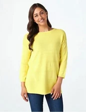 Isaac Mizrahi Lemonade Yellow Boatneck Striped Pullover Sweater New