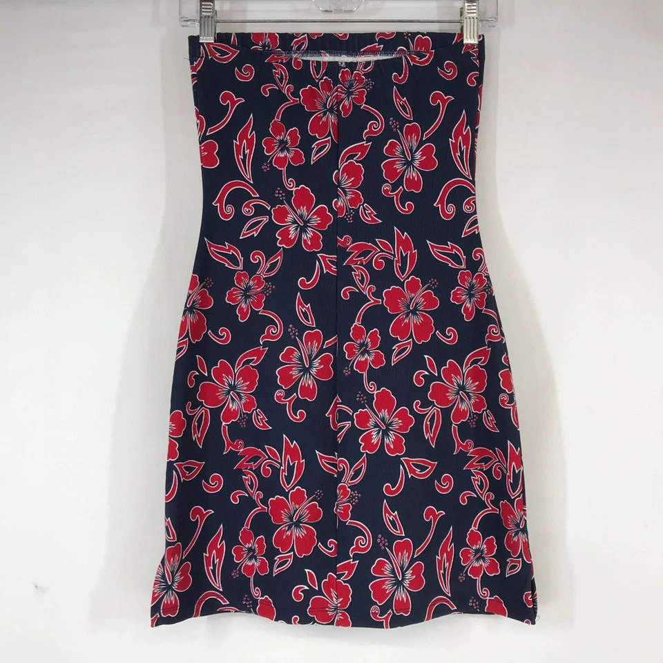 CHARLOTTE RUSSE - 女式小号 - 海军蓝和红色夏威夷无肩带连衣裙 Y2K 90 年代 — 第 4/4 张图片