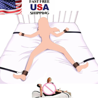 Bed Game Restraint Kit Furry Handcuffs Strap Wrists Ankle Cuffs Rope Set Couples