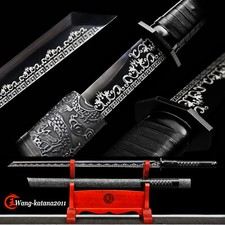 Espada Ninja Todo Negra 9260 Primavera Acero Dragón Japonés Recto Batalla Ninjato