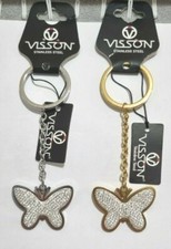 PORTACHIAVI DONNA CON ZIRCONE ACCIAIO STRASS FARFALLA CHIAVI BORSA STAINLESS