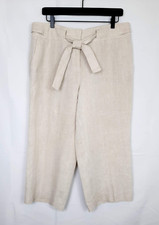 Talbots Pure Irish Linen Ankle Pants Sz 12 Wide Leg Natural Beige Classic