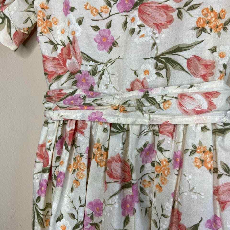 Vintage Girls Home Made Floral Puff Short Sleeve … - image 6