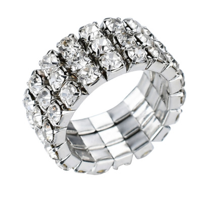 Sparkly Three-Row Crystal Rhinestone Stretch Fashion Ring, By JADA Collections