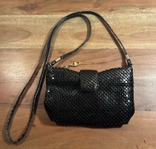 Vintage Black Metal Mesh Purse Handbag Gold Accents