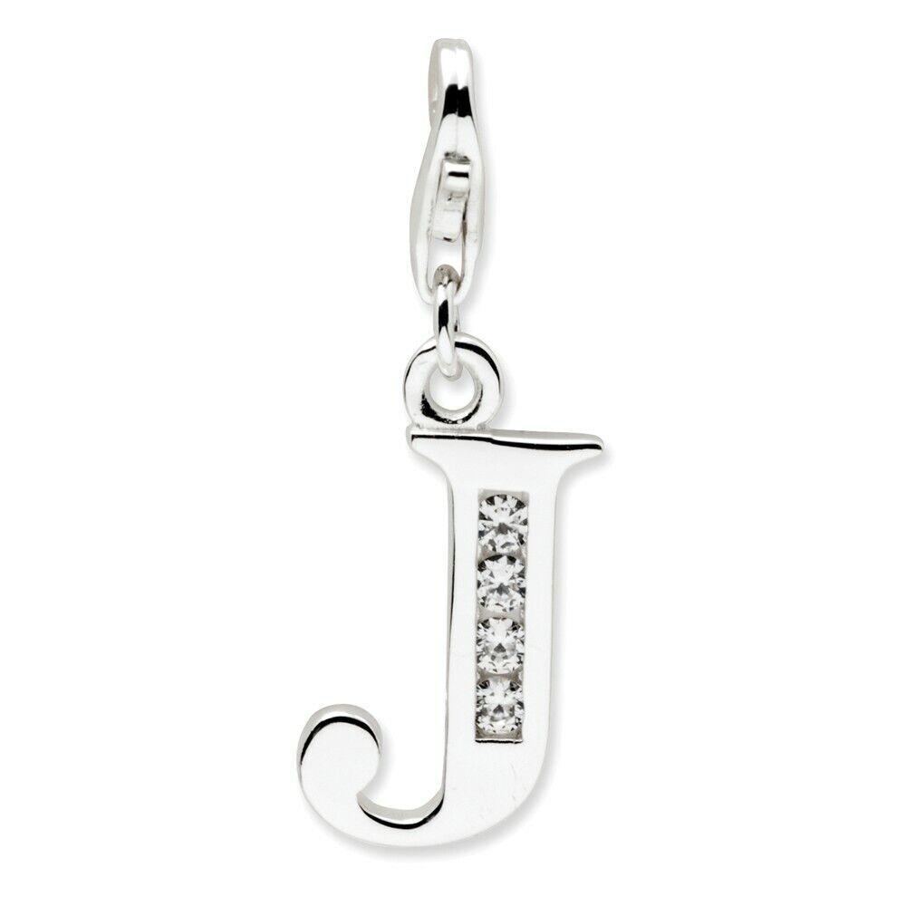 Sterling Silver AMORE La Vita Rhodium-plated CZ Letter J Sterling Silver AMORE La Vita Rhodium-plated CZ Letter J