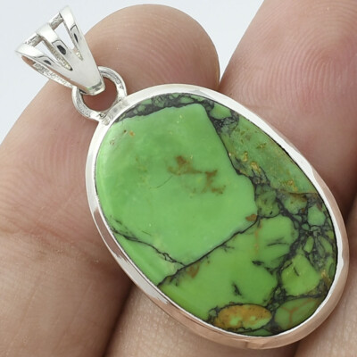 Natural Green Matrix Turquoise 925 Sterling Silver Pendant Jewelry P-1002