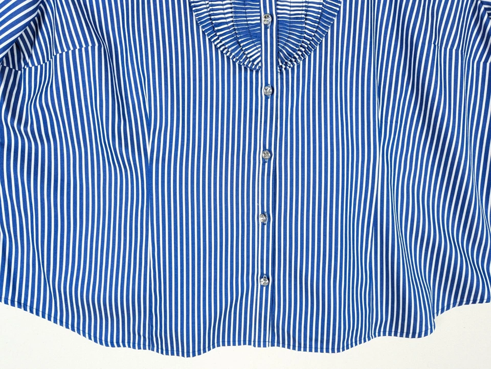 Camisa Jones New York Signature Azul Blanco Rayas Volantes Abotonada Para Mujer’s 3X Foto 4 de 4