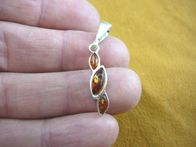 (P18-96) Orange AMBER Marquise 3 stone .925 Sterling SILVER PENDANT jewlery