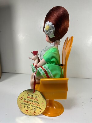 VINTAGE SENPO ROTATING WIND UP MUSICAL MOVING FASHION DOLL. WORKS