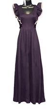 Vintage 1970s purple maxi dress, dark sleeveless flutter Young Edwardian boho