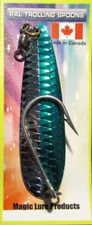Magic Lure 3¾" Ripple Green Chrome - 45 Special - salmon fishing trolling spoon.