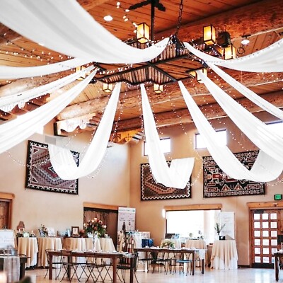 4 Panels White Ceiling Drapes for Wedding Ceiling Drapes 5ftx40ft Wedding Arc...