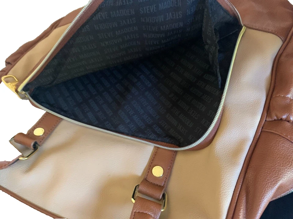 Steve Madden Grande Acolchado Cuero Bolso de Mano y/o Pañales DD261405 Marrón Foto 4 de 4