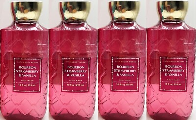 x4 Bath & Body Works BOURBON STRAWBERRY and VANILLA Shower Gel 10 oz Wash