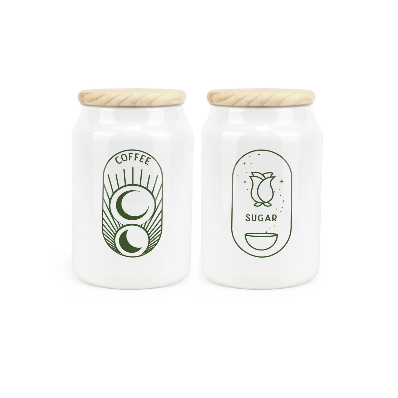 Ceramic Tapered Boho Minimalist Canisters - Bohemian Coffee Sugar Storage Jars